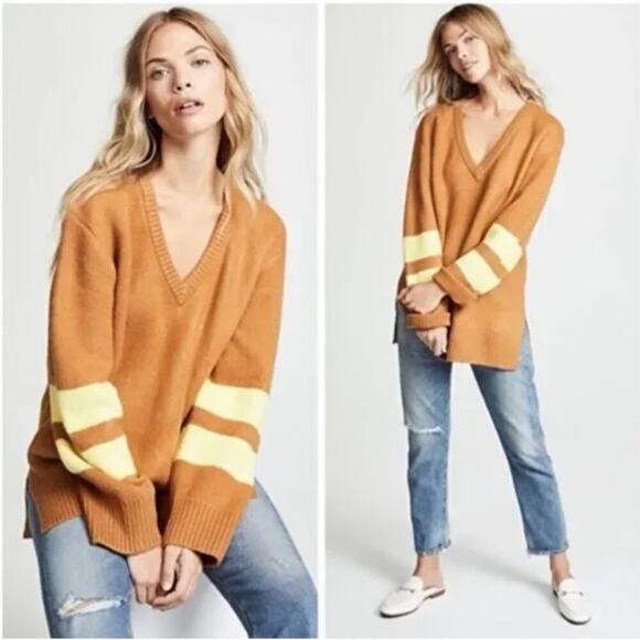 Current/Elliott The 79 V-Neck Tunic Sweater in Brown Sugar - Picture 2 of 10